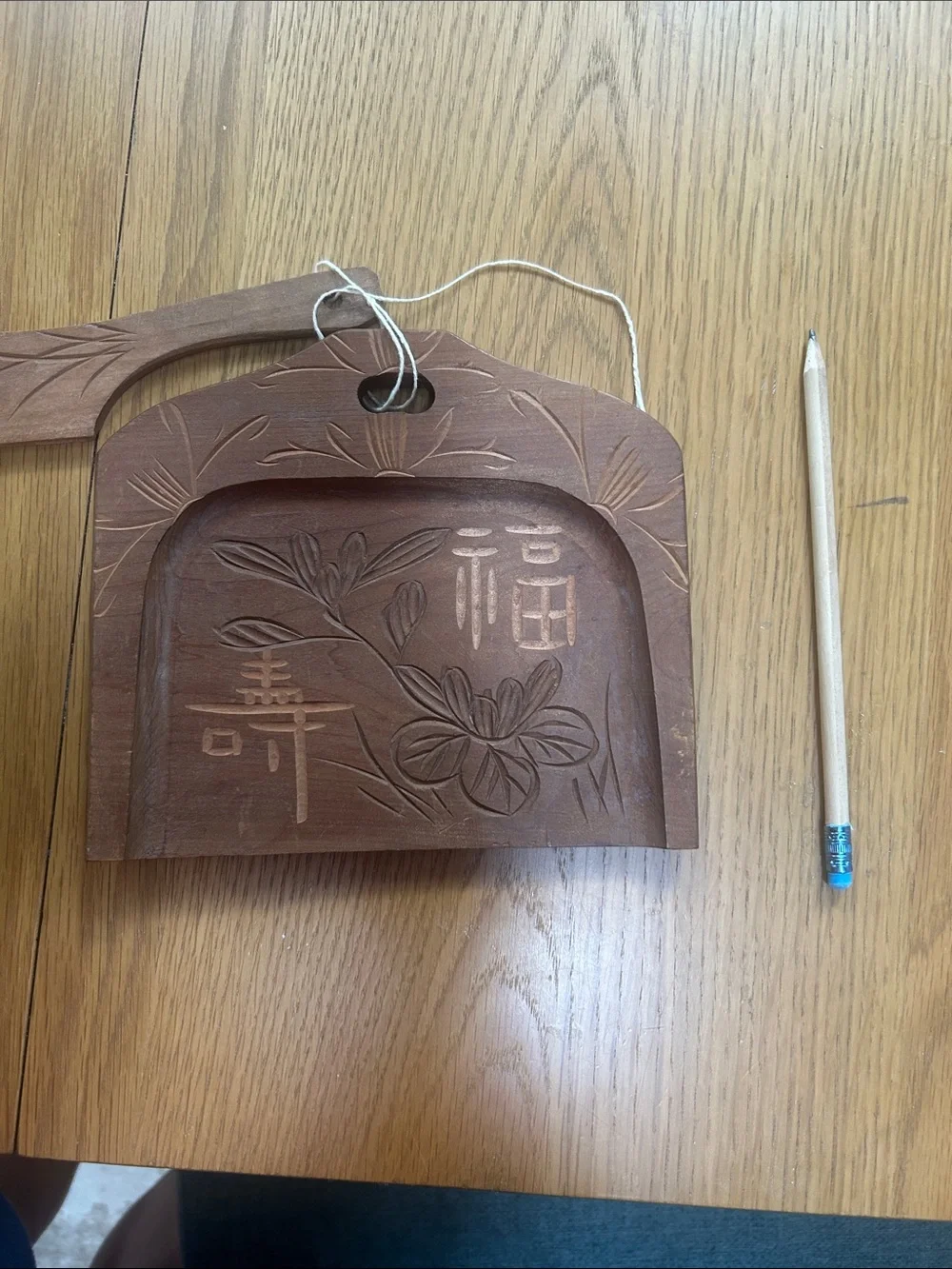 Hand-Carved Brown Wooden crumb dust pan with Scoop with Floral Motif